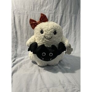 NEW Goblin & Ghoul Weighted Girl Ghost Shaped Bat Bow Fuzzy Halloween 9 x 12"